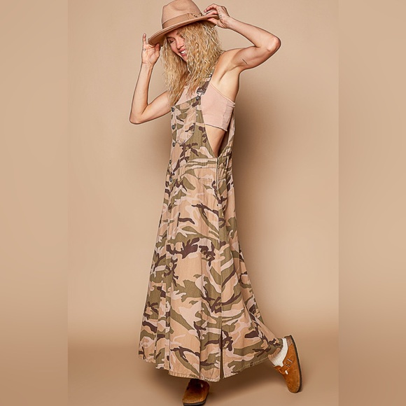 #262 New! Pol Cotton Long Camouflage Overall Dress - Picture 2 of 3